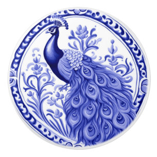 Bouton De Porte En Céramique Peacock bleu et blanc portugais européen