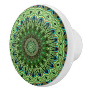 Bouton De Porte En Céramique Peacock Mandala Kaleidoscope
