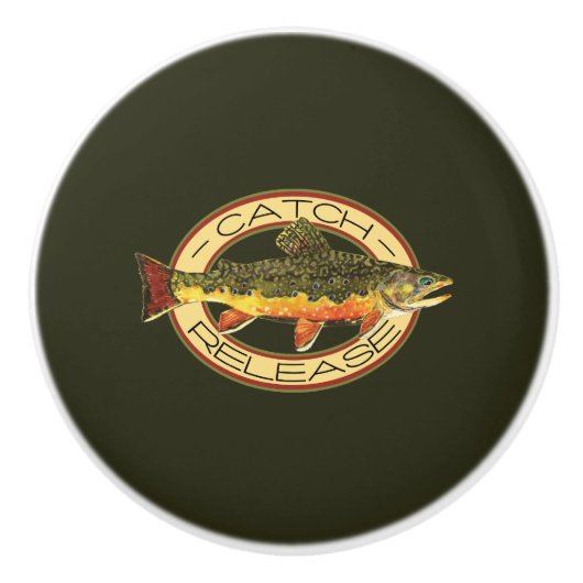 Bouton De Porte En Céramique Pêcheur de truites (Devant)