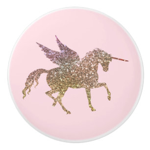 Bouton De Porte En Céramique Pégase Cheval Licorne Pailleté Or Tendance