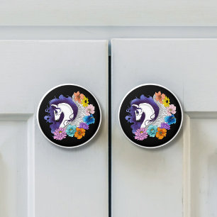 Bouton De Porte En Céramique Pegasus Noir Floral