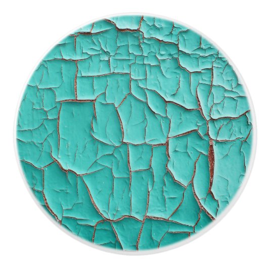 Bouton De Porte En Céramique Peinture à écaillage rustique turquoise bleu vert (Devant)