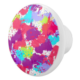 Bouton De Porte En Céramique Peinture Abstraite colorée, rouge et violet