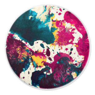 Bouton De Porte En Céramique Peinture Abstraite colorée Turquoise et magenta