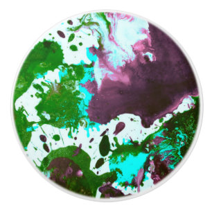 Bouton De Porte En Céramique Peinture Abstraite colorée vert et violet
