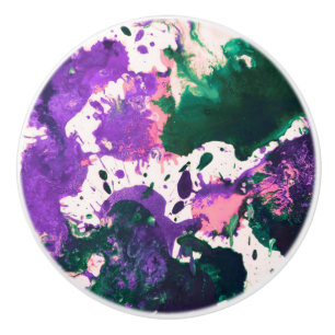 Bouton De Porte En Céramique Peinture Abstraite couleur vert et pourpre