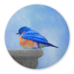 Bouton De Porte En Céramique Peinture Bluebird - Art original pour oiseaux
