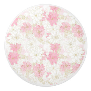 Bouton De Porte En Céramique Peinture d'aquarelle florale élégante rose et or