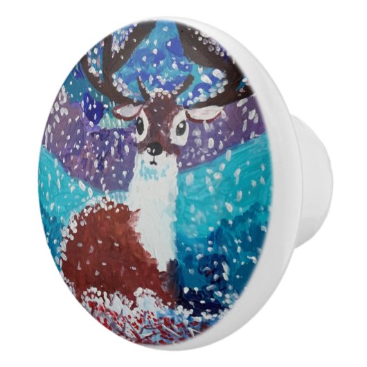 Bouton De Porte En Céramique Peinture de cerfs (Droite)