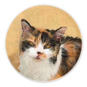 Bouton De Porte En Céramique Peinture de chat Calico - Cute Original Cat Art