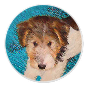 Bouton De Porte En Céramique Peinture de chiot Terrier Fox - Art de chien origi