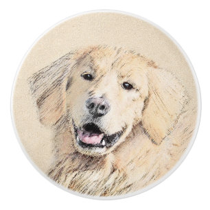 Bouton De Porte En Céramique Peinture de Golden Retriever - Beau art original d