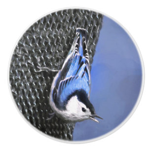 Bouton De Porte En Céramique Peinture Nuthatch à poitrine blanche Art original