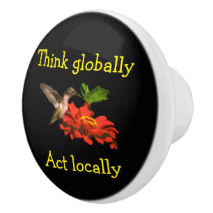 Bouton De Porte En Céramique Pensez Globalement Agir Localement Rouge Ceramic K