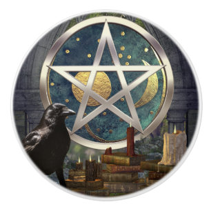 Bouton De Porte En Céramique Pentacle céleste Raven Magick