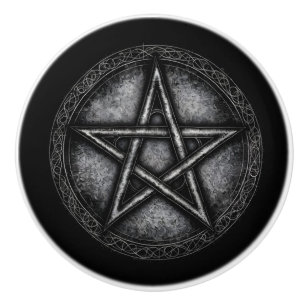 Bouton De Porte En Céramique Pentagramme aspect métal gravé foncé