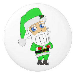 Bouton De Porte En Céramique Père Noël chibi en costume vert