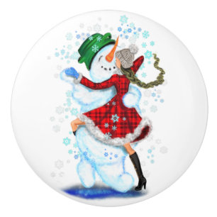 Bouton De Porte En Céramique Père Noël en céramique de Noël et danse de fille