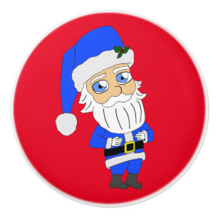 Bouton De Porte En Céramique Père Noël en tenue bleue Chibi