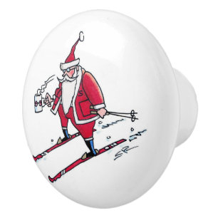 Bouton De Porte En Céramique Père Noël Skiing bouton en céramique