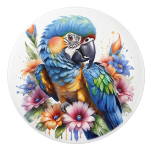 Bouton De Porte En Céramique Perroquets Colorés Tropicaux