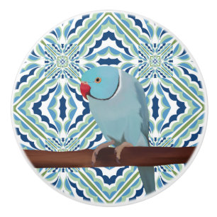 Bouton De Porte En Céramique Perruche à collier indien bleue