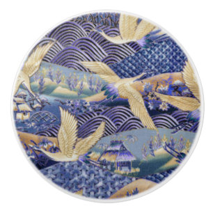 Bouton De Porte En Céramique Personnalisation de la grue japonaise