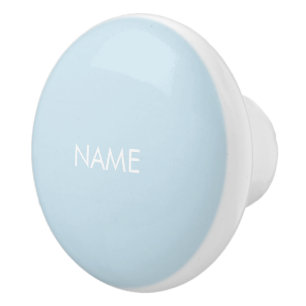 Bouton De Porte En Céramique Personnaliser avec nom, texte minimaliste bleu cla