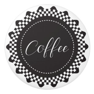 Bouton De Porte En Céramique Personnaliser - Noir et blanc À damiers pétoncle