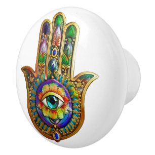 Bouton De Porte En Céramique Pétales de fleurs colorés Turquoise Troisième œil