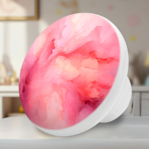 Bouton De Porte En Céramique Pétales Fleurs Roses Douces