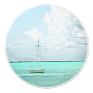 BOUTON DE PORTE EN CÉRAMIQUE PETIT BATEAU À VOILE/CARAÏBES