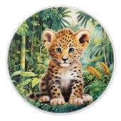 Bouton De Porte En Céramique Petit bébé léopard (Devant)