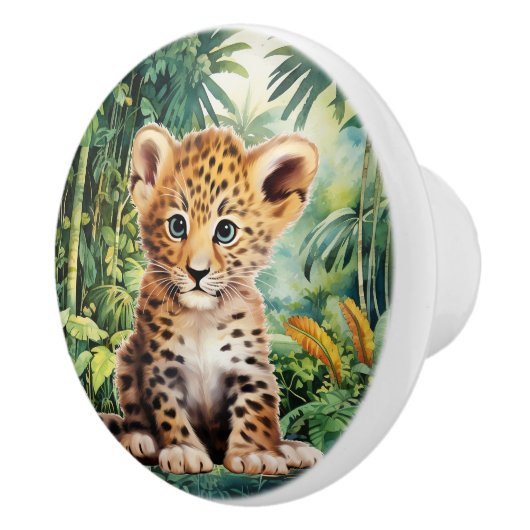 Bouton De Porte En Céramique Petit bébé léopard (Droite)