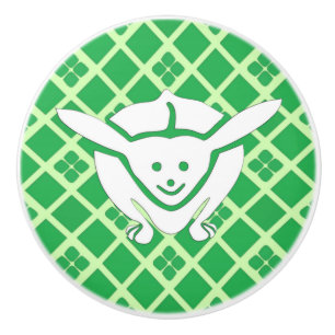 Bouton De Porte En Céramique Petit lapin japonais, arrière - plan vert