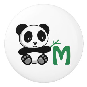 Bouton De Porte En Céramique Petit panda mignon avec Monogramme à bâtonnet de b