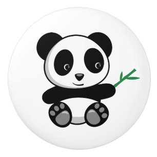 Bouton De Porte En Céramique Petit Panda mignonne avec bâton en bambou