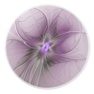 Bouton De Porte En Céramique Petite Beauté Fleur d'Art Fractal Moderne Mauve Gr