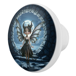 Bouton De Porte En Céramique Petite Ombre Lunaire, la Fée Gothique Mignonne