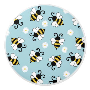 Bouton De Porte En Céramique Petites abeilles mignonnes et fleurs marguerites m