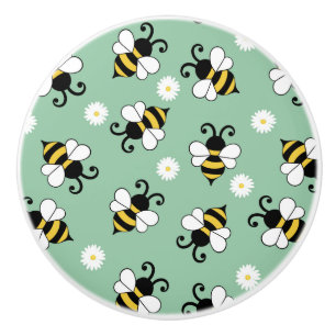 Bouton De Porte En Céramique Petites abeilles mignonnes et fleurs marguerites m
