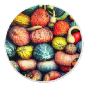 BOUTON DE PORTE EN CÉRAMIQUE PETITS CITROUILLES COLORÉS SUR UN BOUTON EN CÉRAMI