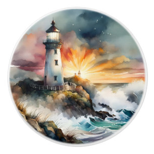 Bouton De Porte En Céramique Phare aquarelle