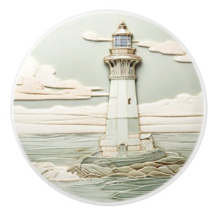 Bouton De Porte En Céramique Phare Art Nouveau Faux Relief Lumière Monnaie Bleu