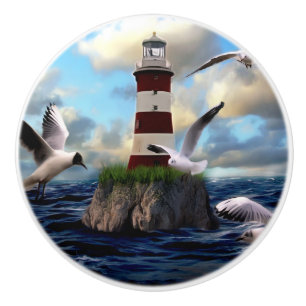 Bouton De Porte En Céramique Phare avec oiseaux