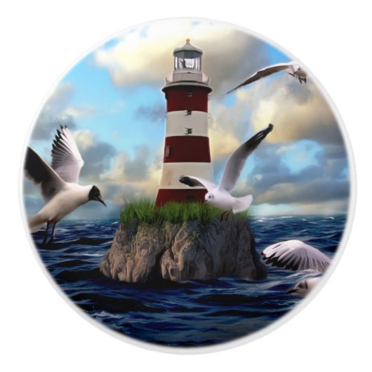 Bouton De Porte En Céramique Phare avec oiseaux (Devant)