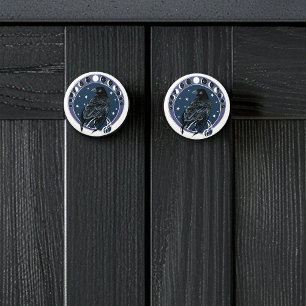 Bouton De Porte En Céramique Phases de la lune corail Étoiles Bleu