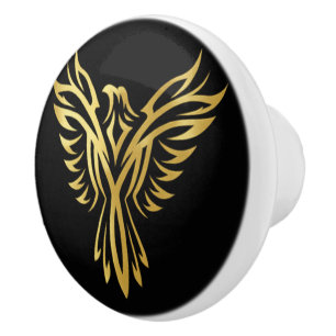Bouton De Porte En Céramique Phénix doré accent noir élégant