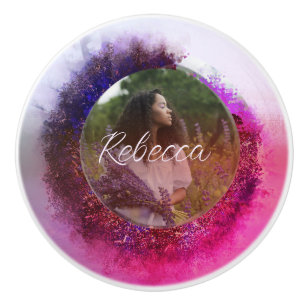 Bouton De Porte En Céramique Photo de cadre circulaire violette et rose luxueus