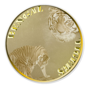Bouton De Porte En Céramique Pièce de tigres du Bengale d'or